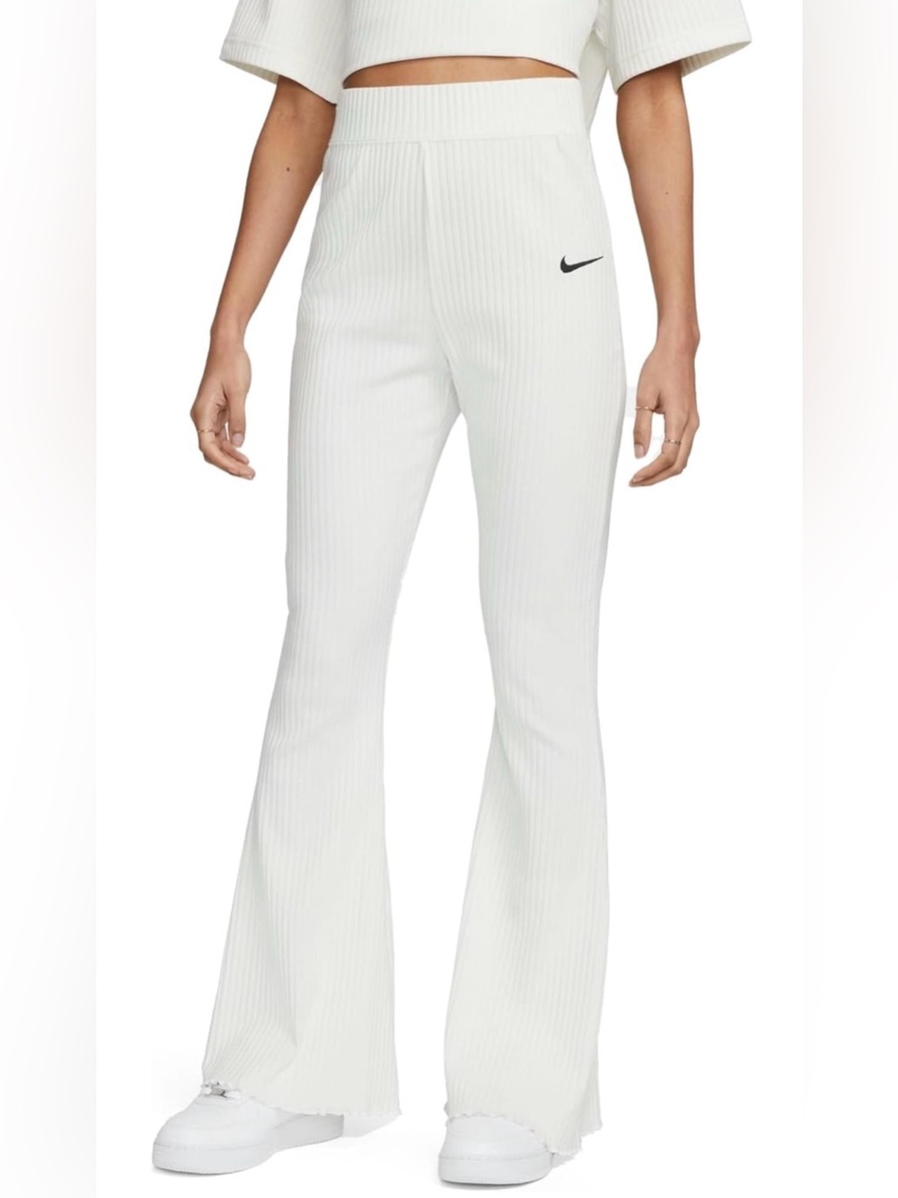 Nike Ribbed Flare Pants with Black Swoosh